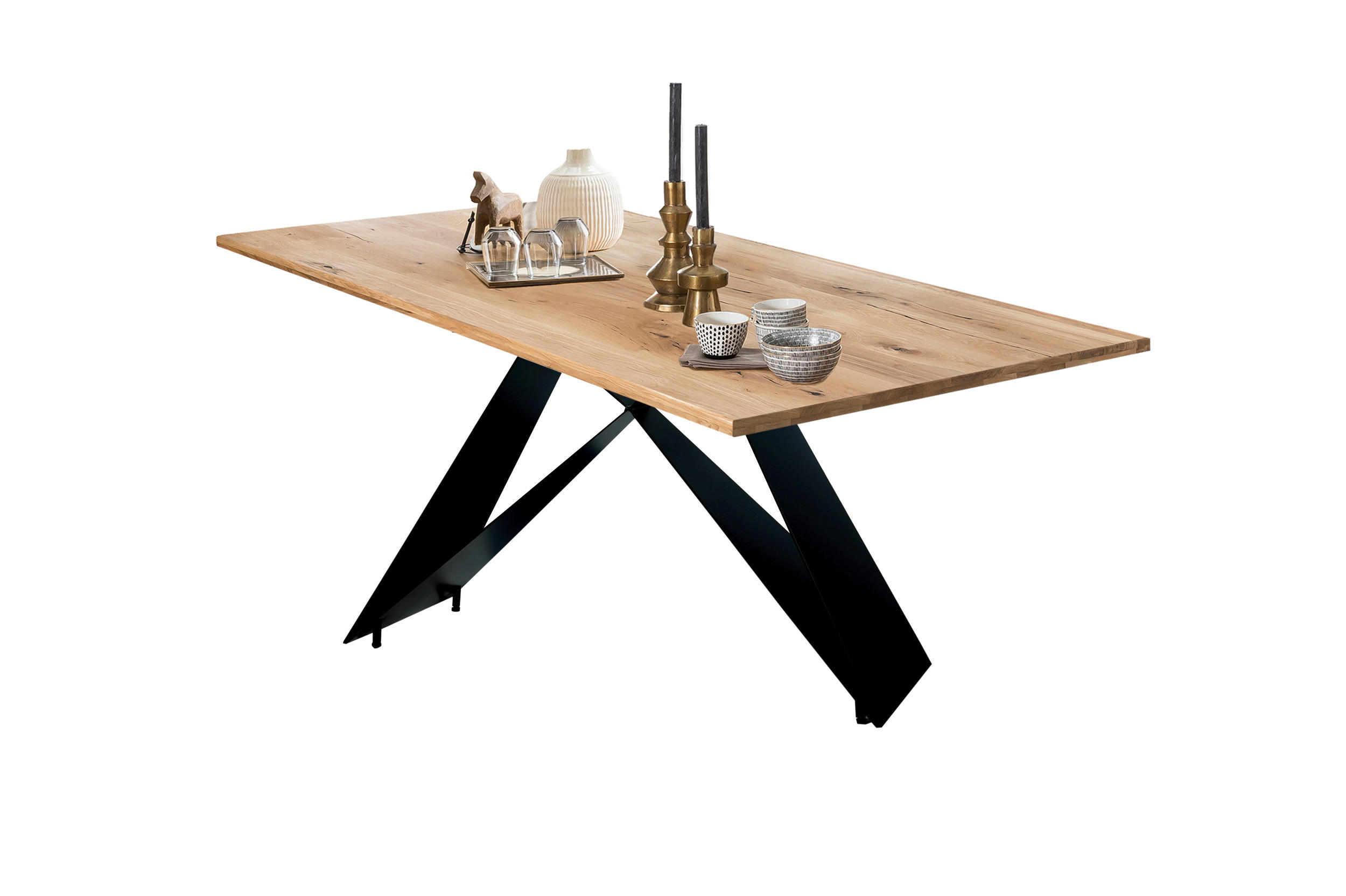 ESSTISCH 180/100/75,4 cm Echtholz  Holz, Metall rechteckig Naturfarben, Schwarz  - Schwarz/Naturfarben, MODERN, Holz/Metall (180/100/75,4cm) - MID.YOU