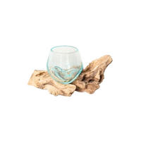 VÁZA, dřevo, sklo, 8 cm  - čiré/ecru, Natur, dřevo/sklo (16/9/8cm) - Ambia Home