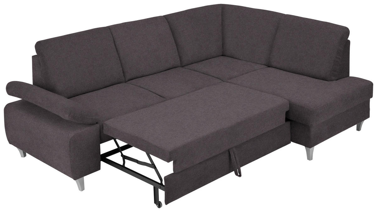 ECKSOFA in Flachgewebe Graubraun  - Graubraun/Silberfarben, Konventionell, Holz/Textil (255/186cm) - Cantus