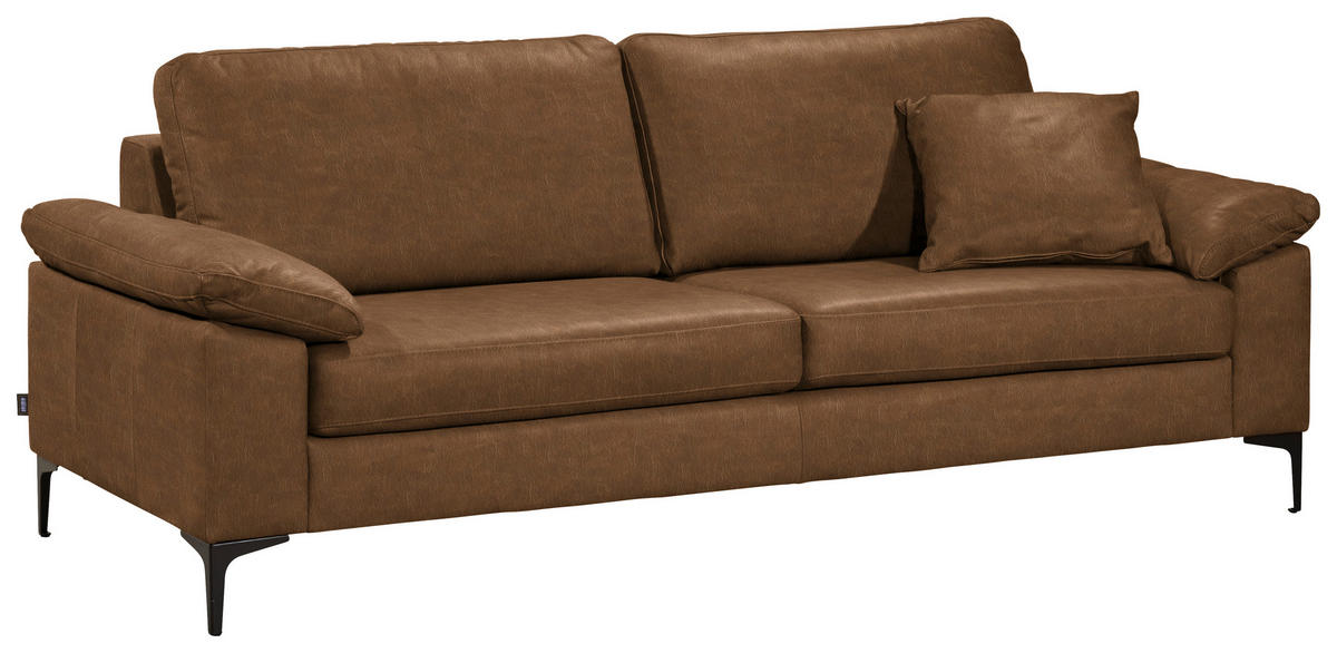 2,5-SITZER  in Echtleder Braun   - Schwarz/Braun, Design, Leder/Metall (204/83/97cm) - Schöner Wohnen