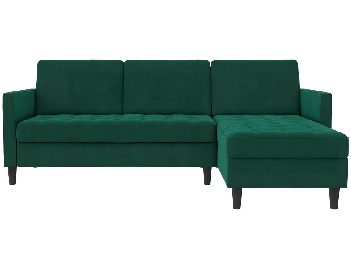 ECKSOFA PALERMO in Velours Dunkelgrün  - Dunkelgrün/Schwarz, Basics, Kunststoff/Textil (213/154cm) - Livetastic