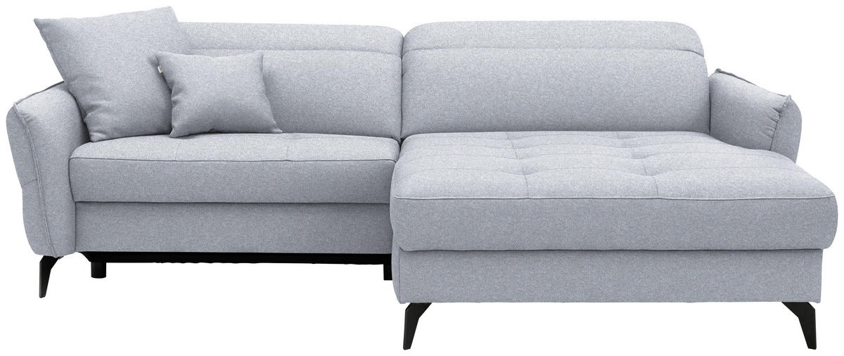 ECKSOFA Flachgewebe Hellgrau  - Hellgrau/Schwarz, Design, Textil/Metall (246/175cm) - Celina