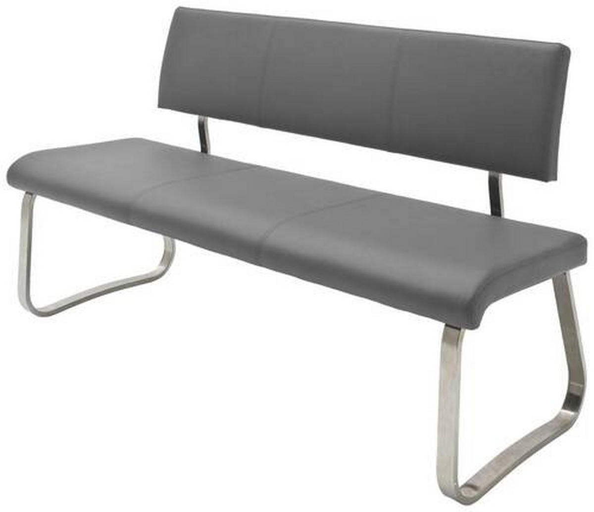 SITZBANK in Metall, Leder Grau, Edelstahlfarben  - Edelstahlfarben/Grau, Design, Leder/Metall (155/86/59cm) - Livetastic