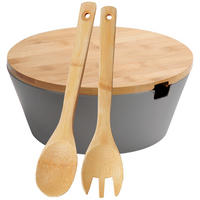 Castron Pentru Salată 26 cm  - gri, Design, plastic/lemn (26cm) - Homeware Profession.