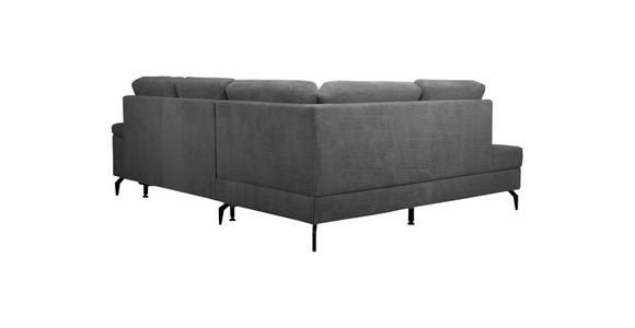 ECKSOFA Anthrazit Velours Bettkasten, Sitzvorzug  - Anthrazit/Schwarz, KONVENTIONELL, Textil/Metall (206/253cm) - Venda