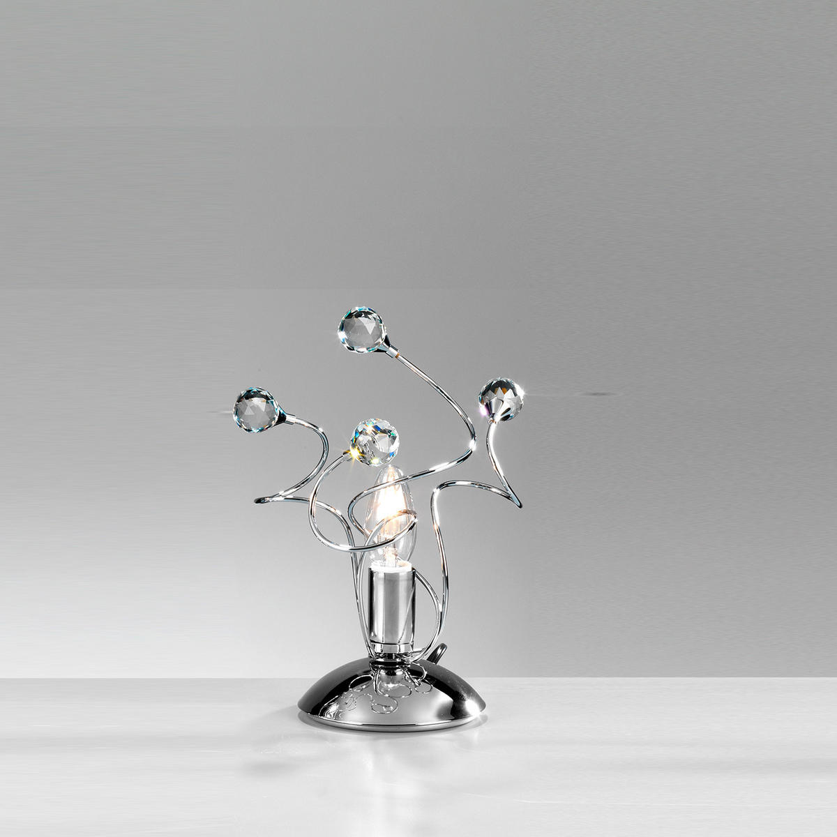 KRISTALL-TISCHLEUCHTE 23/27 cm   - Chromfarben, KONVENTIONELL, Glas/Metall (23/27cm)