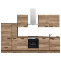 KÜCHENBLOCK 330 cm   in Eiche dunkel  - Eiche dunkel/Eichefarben, MODERN, Holzwerkstoff/Metall (330cm) - Nobilia
