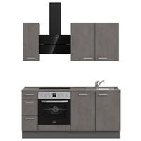 KÜCHENBLOCK 180 cm   in Schieferfarben  - Schieferfarben/Edelstahlfarben, MODERN, Holzwerkstoff/Metall (180cm) - Nobilia