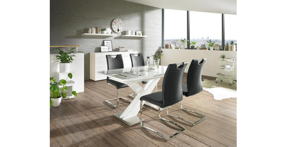 ESSTISCH in Glas, Holzwerkstoff, Metall 140(175)/85/76 cm - Weiß, Design, Glas/Holzwerkstoff (140(175)/85/76cm) - Hom`in