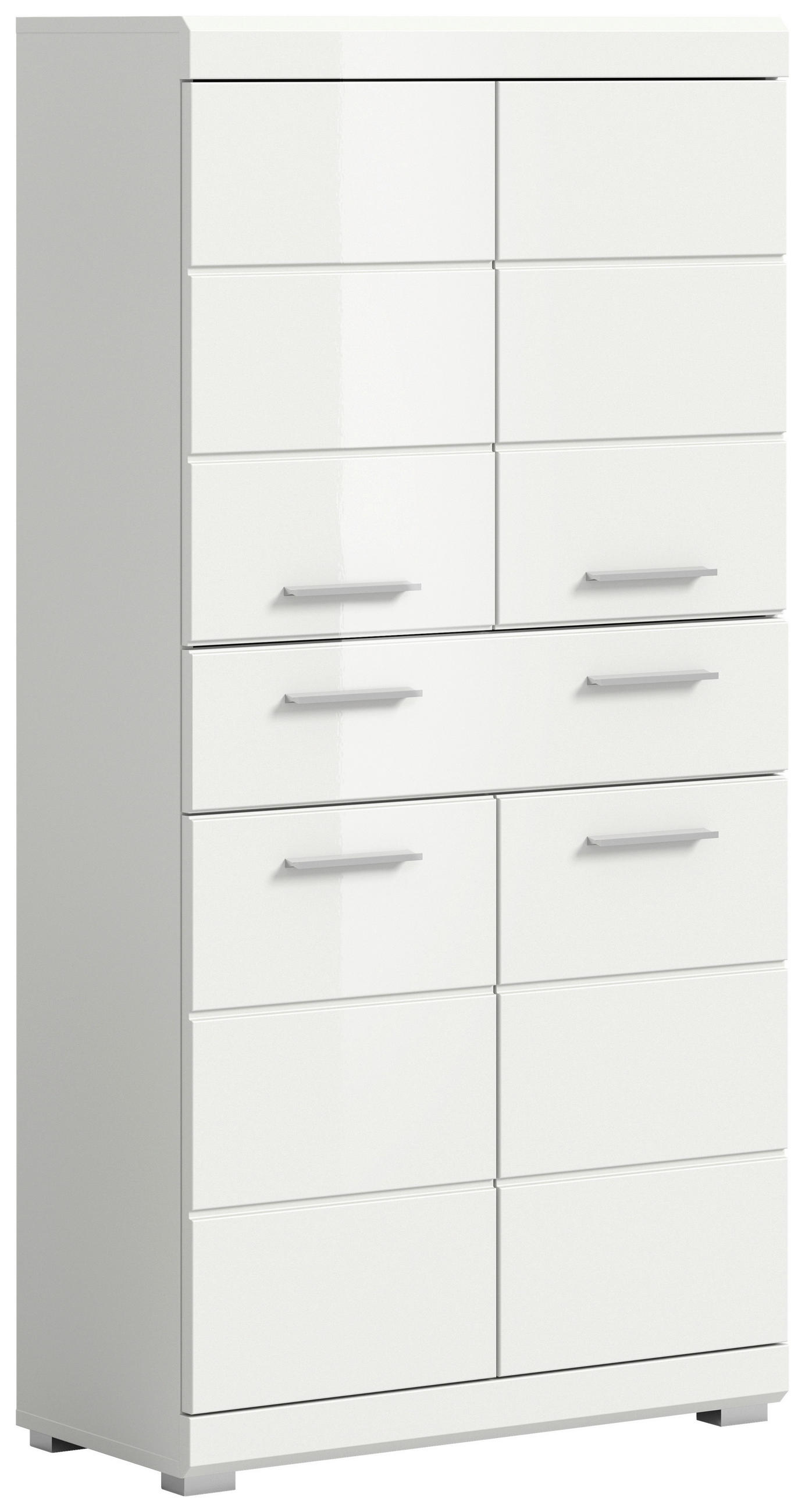 MIDISCHRANK 74/141/31 cm  - Weiß Hochglanz/Silberfarben, MODERN, Holzwerkstoff/Kunststoff (74/141/31cm) - MID.YOU