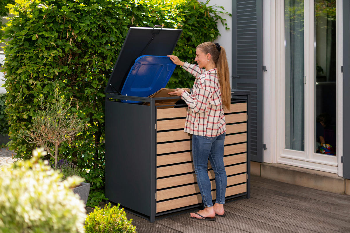 MÜLLTONNENBOX - Anthrazit/Naturfarben, Basics, Metall (80/116/132cm) - Ambia Garden