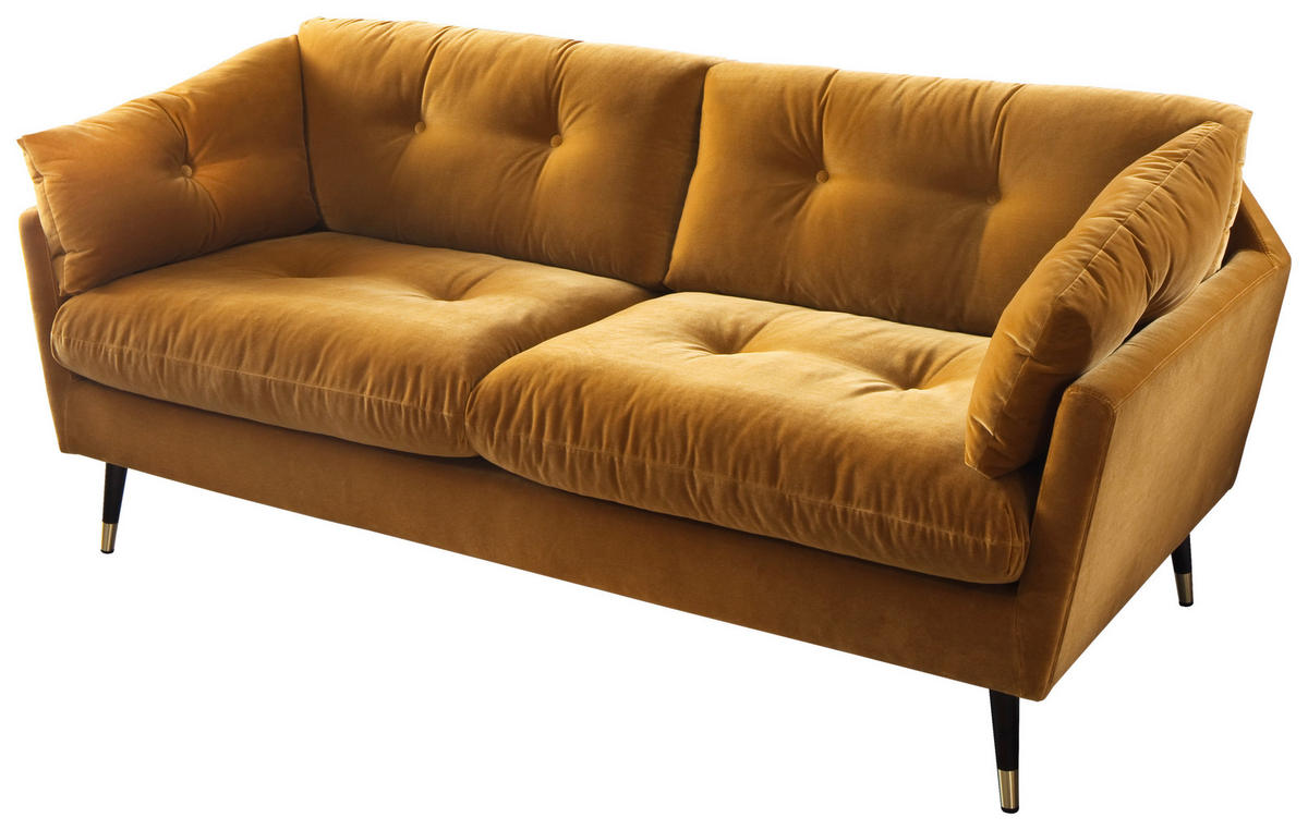 3-SITZER-SOFA JAPAN-3S SOFA in Samt Senfgelb  - Senfgelb, MODERN, Textil (207/84/93cm) - MID.YOU