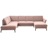 WOHNLANDSCHAFT in Velours Rosa  - Schwarz/Rosa, Design, Textil/Metall (220/335/179cm) - Beldomo System