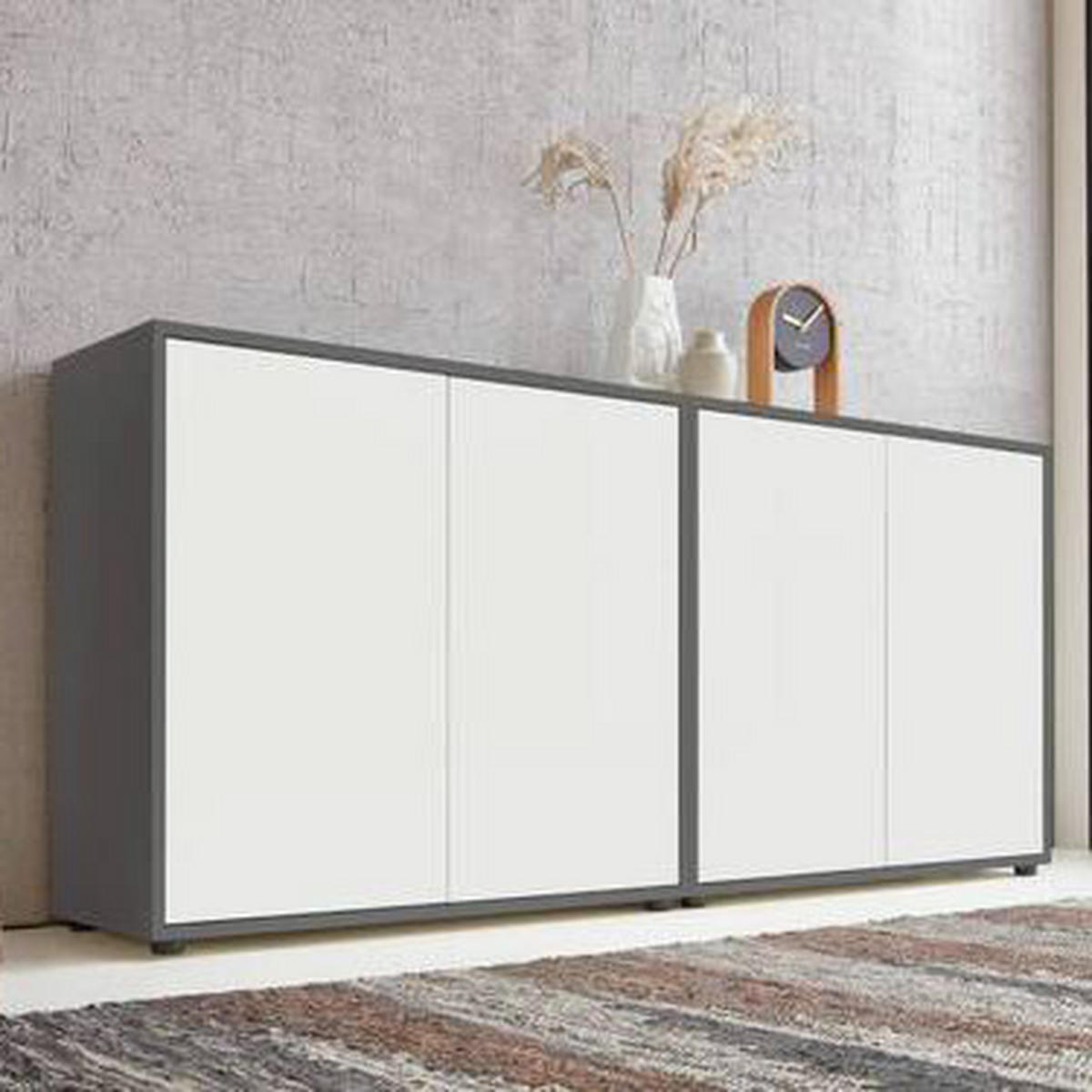 SIDEBOARD 158/73/33 cm  in Anthrazit, Weiß  - Anthrazit/Schwarz, MODERN, Holzwerkstoff/Kunststoff (158/73/33cm) - MID.YOU
