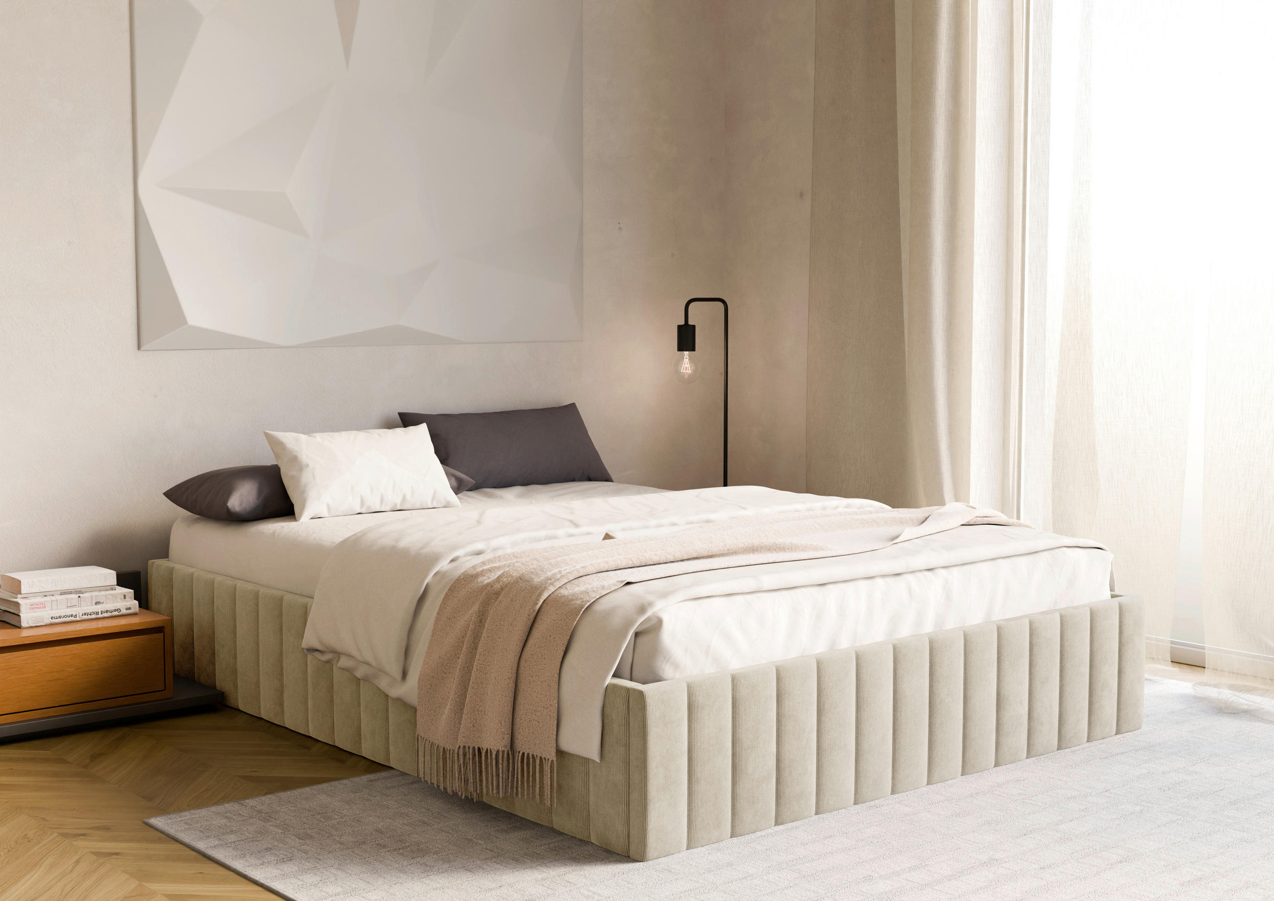 POLSTERBETT Lattenrost, Bettkasten 180/200 cm  in Beige  - Beige/Schwarz, Design, Holz/Textil (180/200cm) - Boxxx