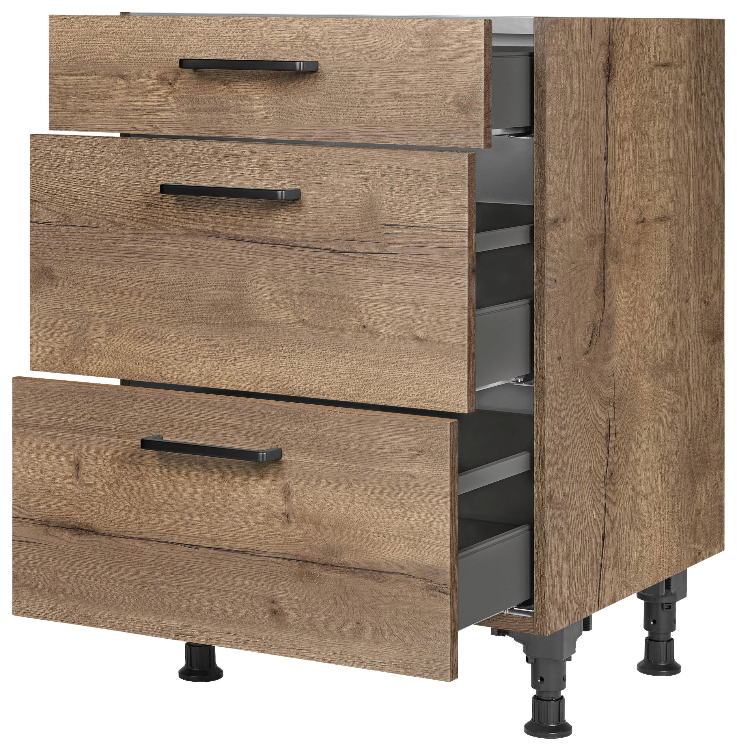 SCHUBKASTENUNTERSCHRANK 60/87/56 cm  in Eiche dunkel  - Eiche dunkel/Schwarz, MODERN, Holzwerkstoff/Metall (60/87/56cm) - Nobilia