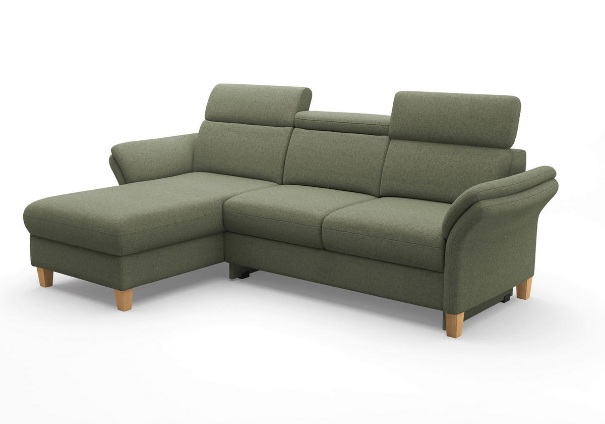 ECKSOFA GLENDALE E Olivgrün Flachgewebe  - Eichefarben/Olivgrün, KONVENTIONELL, Holz/Textil (166/253cm) - Sit & More