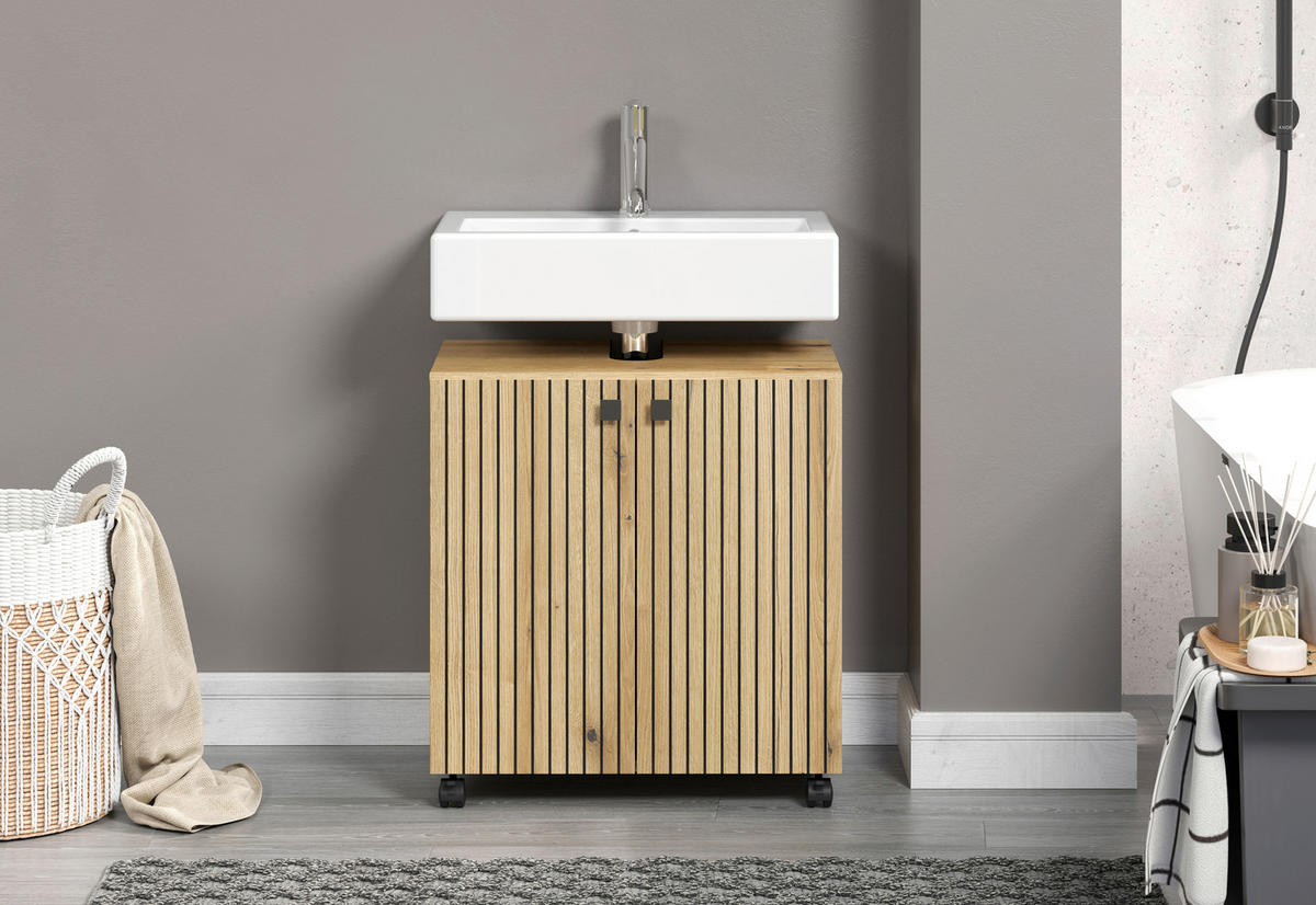 WASCHBECKENUNTERSCHRANK 60/64/42 cm  - Eichefarben/Schwarz, Trend, Holzwerkstoff/Kunststoff (60/64/42cm) - MID.YOU