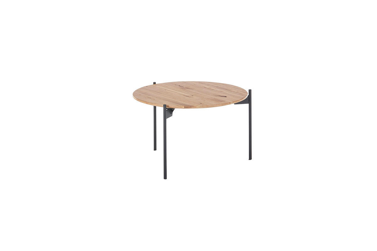 COUCHTISCH Eiche massiv 55/55/33 cm rund Schwarz, Eichefarben  - Eichefarben/Schwarz, Design, Holz/Metall (55/55/33cm) - Linea Natura