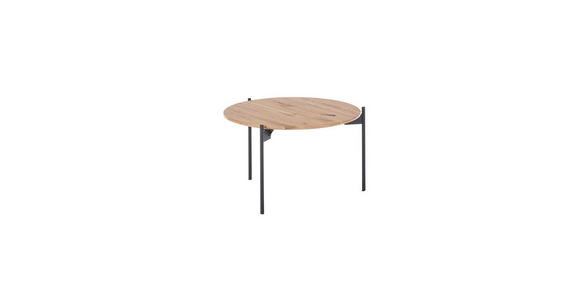 COUCHTISCH Eiche massiv 55/55/33 cm rund Schwarz, Eichefarben  - Eichefarben/Schwarz, Design, Holz/Metall (55/55/33cm) - Linea Natura