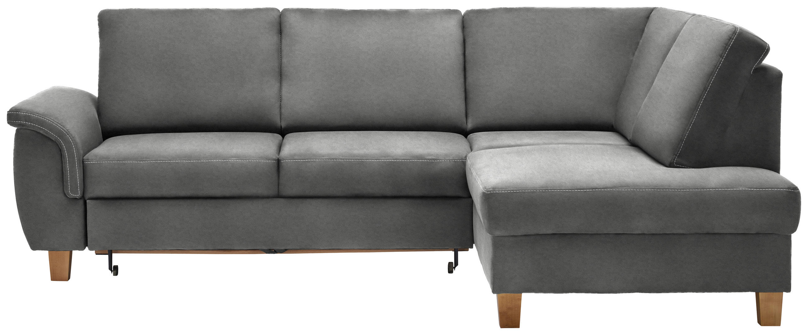 ECKSOFA in Flachgewebe Grau  - Eichefarben/Grau, Design, Holz/Textil (253/185cm) - Cantus
