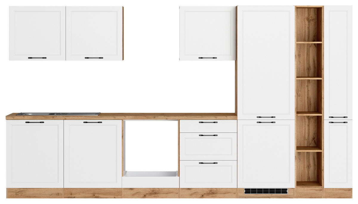 KÜCHENLEERBLOCK 360 cm   in Weiß, Eiche Wotan  - Eiche Wotan/Schwarz, LIFESTYLE, Holzwerkstoff/Metall (360cm) - Held