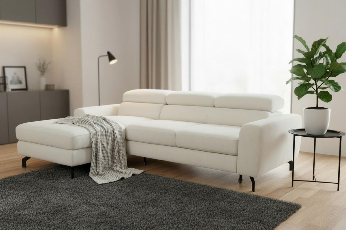 ECKSOFA LARGO in Chenille Creme  177/226 cm  - Creme/Schwarz, Design, Textil/Metall (177/226cm) - Livetastic