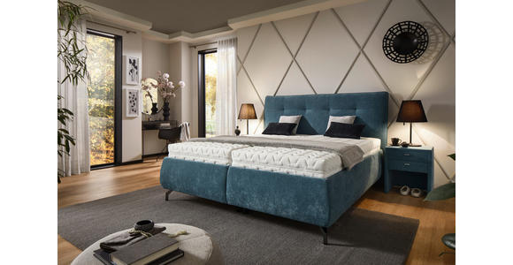 POLSTERBETT 180/200 cm,  in Blau, Bettkasten, Lattenroste, Matratzen, H2 + H3 = mittel + fest  - Blau/Anthrazit, Design, Holz/Textil (180/200cm) - Voleo
