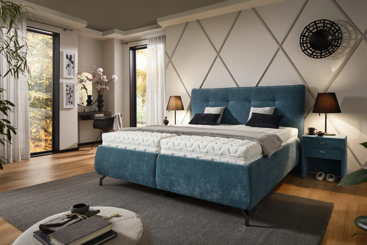 POLSTERBETT 180/200 cm, inkl. Bettkasten, Lattenroste, Matratzen,  in Blau  - Blau/Anthrazit, Design, Holz/Textil (180/200cm) - Voleo