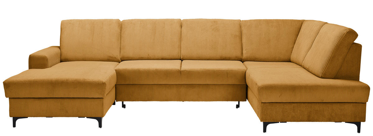 WOHNLANDSCHAFT in Cord Senfgelb  - Senfgelb/Schwarz, Konventionell, Textil/Metall (167/317/185cm) - Stylife