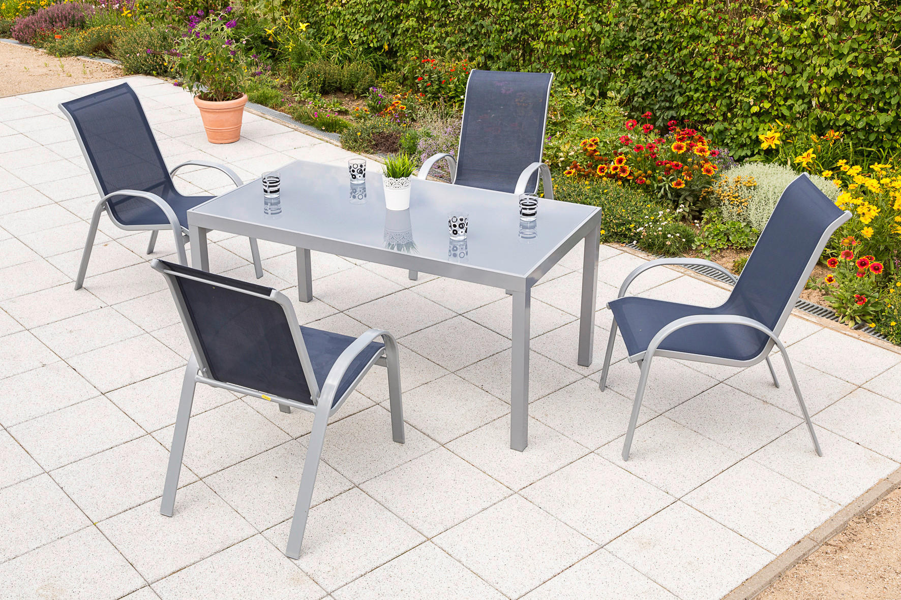GARTENSET 5-teilig Aluminium  - Blau/Silberfarben, MODERN, Kunststoff/Metall - Gardenson
