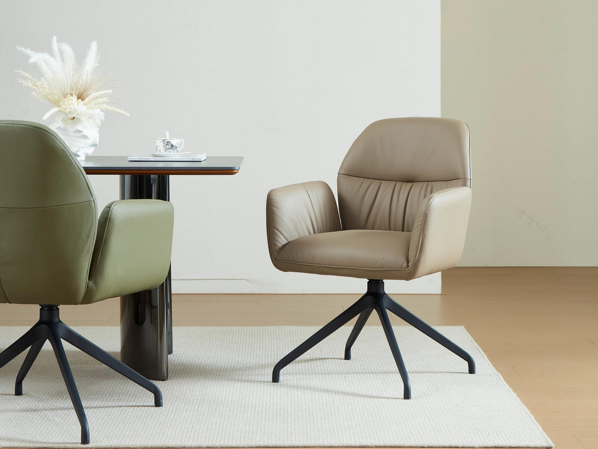 ARMLEHNSTUHL  Sitzfläche 360° drehbar, automatische Rückholfunktion  Echtleder  - Creme/Schwarz, Design, Leder/Metall (62/89/63cm) - Dieter Knoll