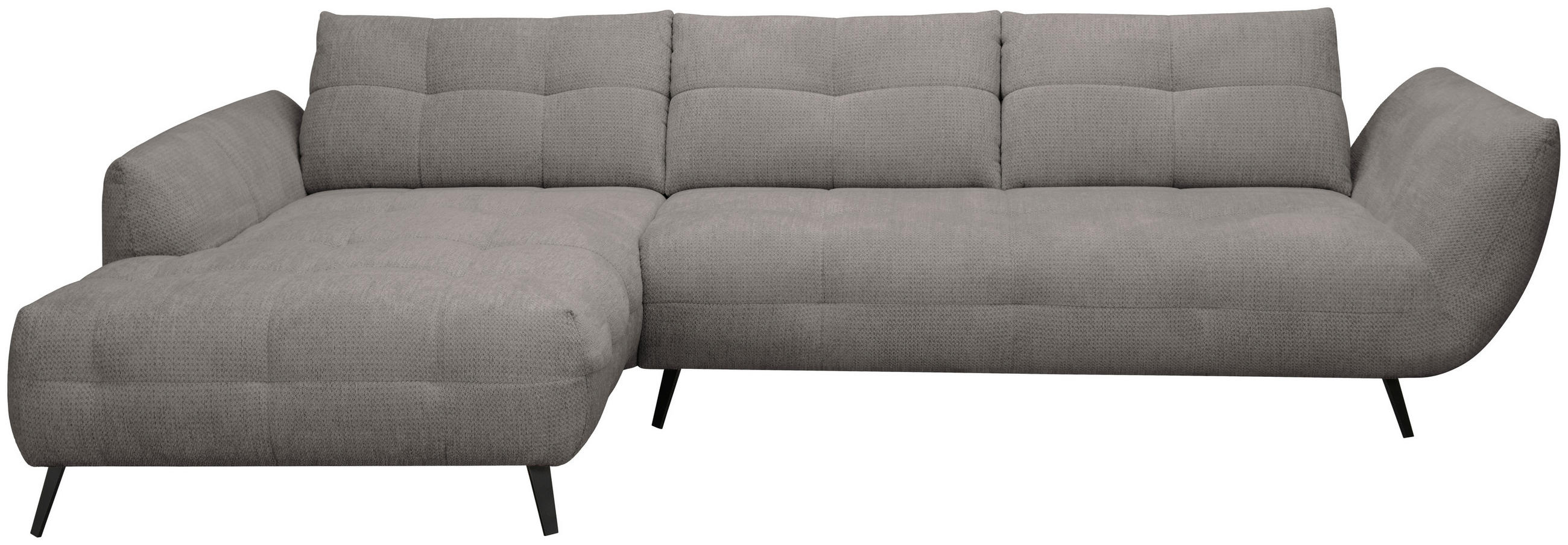 ECKSOFA Graubraun Chenille Armlehnenkissen, Rücken echt, Sitztiefenverstellung  - Graubraun/Schwarz, KONVENTIONELL, Textil/Metall (215/313cm) - Hom`in