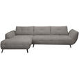 ECKSOFA Graubraun Chenille Armlehnenkissen, Rücken echt, Sitztiefenverstellung  - Graubraun/Schwarz, KONVENTIONELL, Textil/Metall (215/313cm) - Hom`in