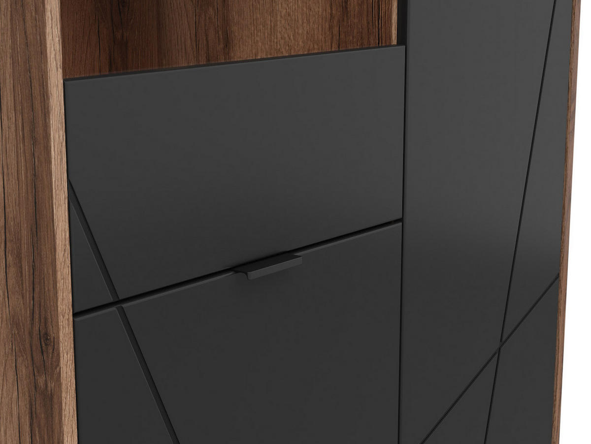 COMODĂ ÎNALTĂ 94/157/42,5 cm  - culoare lemn stejar/negru, Basics, plastic/sticlă (94/157/42,5cm) - Hom`in