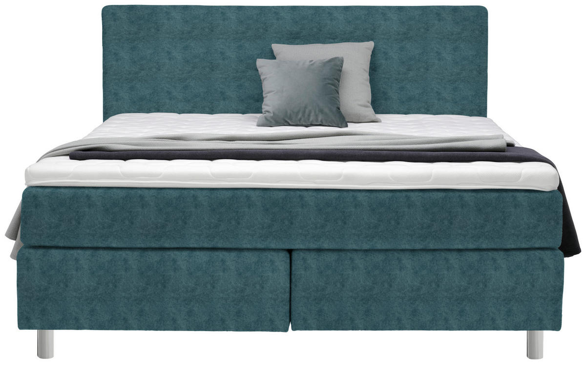 BOXSPRINGBETT 180/200 cm  in Blau  - Chromfarben/Blau, Konventionell, Kunststoff/Textil (180/200cm) - Voleo