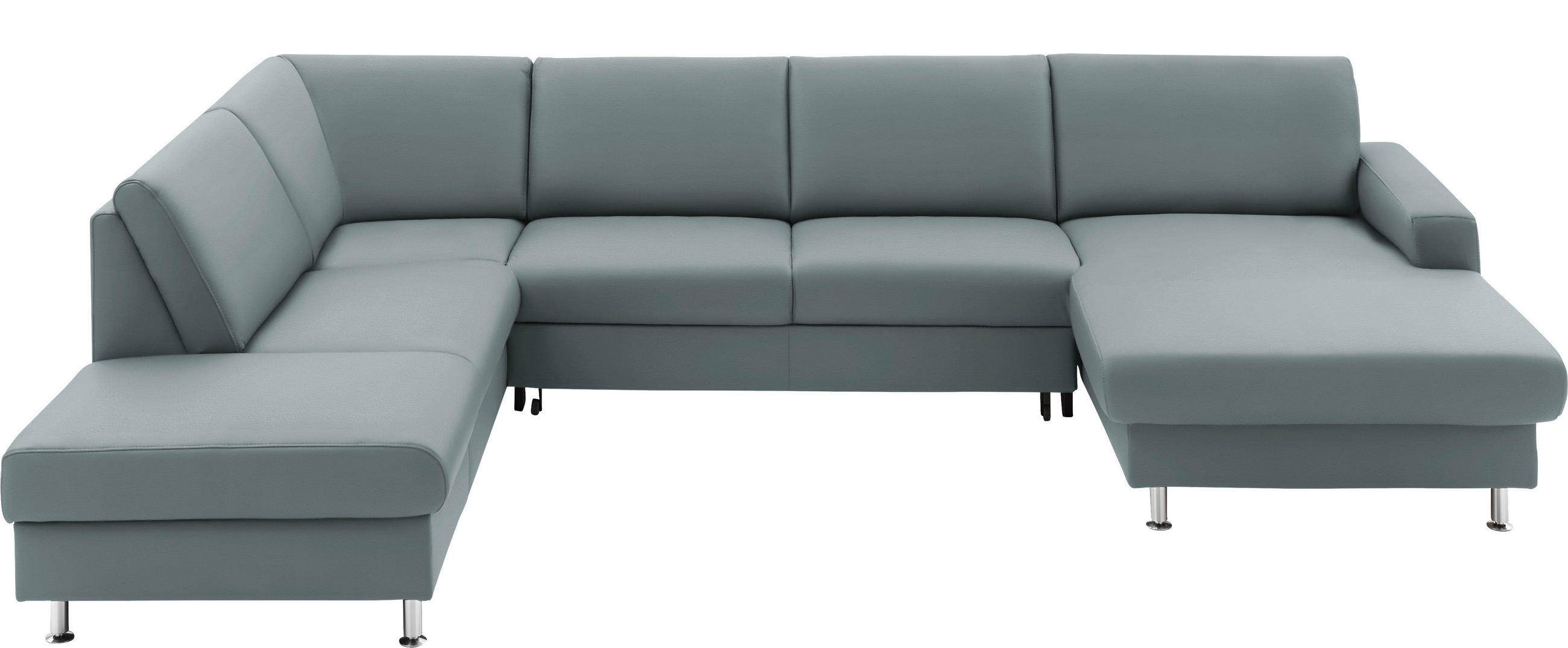WOHNLANDSCHAFT in Echtleder Blaugrau  - Blaugrau/Alufarben, Design, Leder/Metall (233/339/165cm) - Beldomo Premium