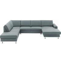 WOHNLANDSCHAFT in Echtleder Blaugrau  - Blaugrau/Alufarben, Design, Leder/Metall (233/339/165cm) - Beldomo Premium