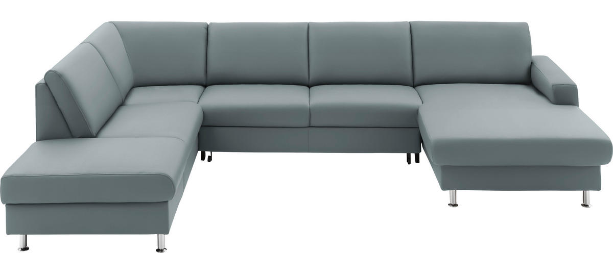 WOHNLANDSCHAFT in Echtleder Blaugrau  - Blaugrau/Alufarben, Design, Leder/Metall (233/339/165cm) - Beldomo Premium