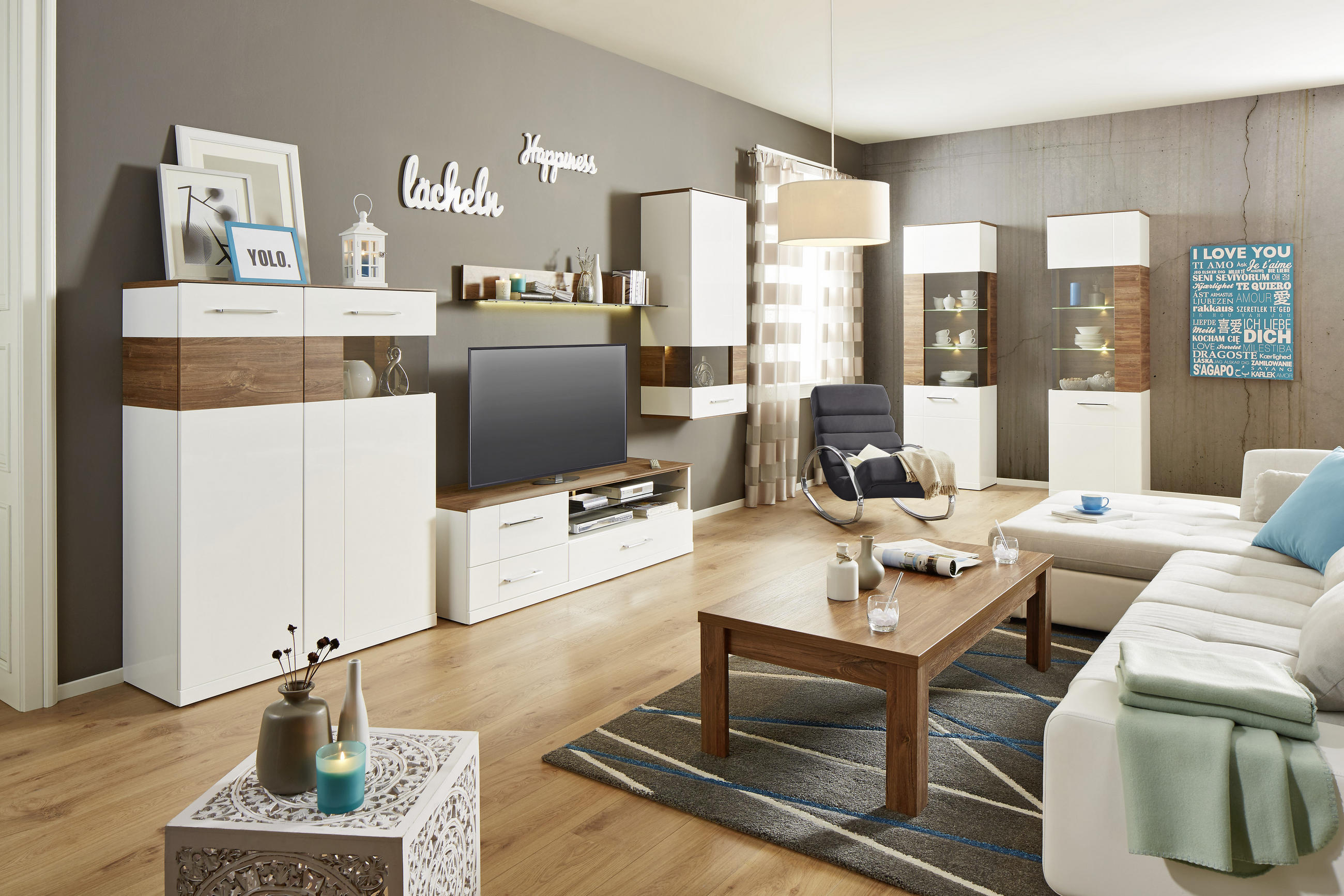 HIGHBOARD 104/137/40 cm  - vit/akaciefärgad, Design, träbaserade material (104/137/40cm) - Premium Living
