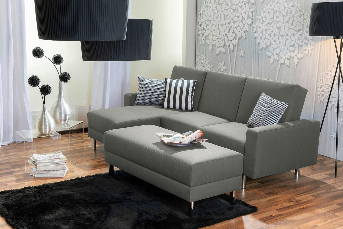 ECKSCHLAFSOFA inkl. Hocker in Hellgrau Textil   - Chromfarben/Hellgrau, Konventionell, Textil/Metall (152/230cm) - Max Winzer