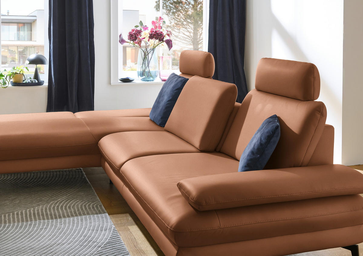 ECKSOFA in Echtleder Hellbraun  - Hellbraun/Schwarz, Design, Leder/Metall (195/308cm) - Dieter Knoll