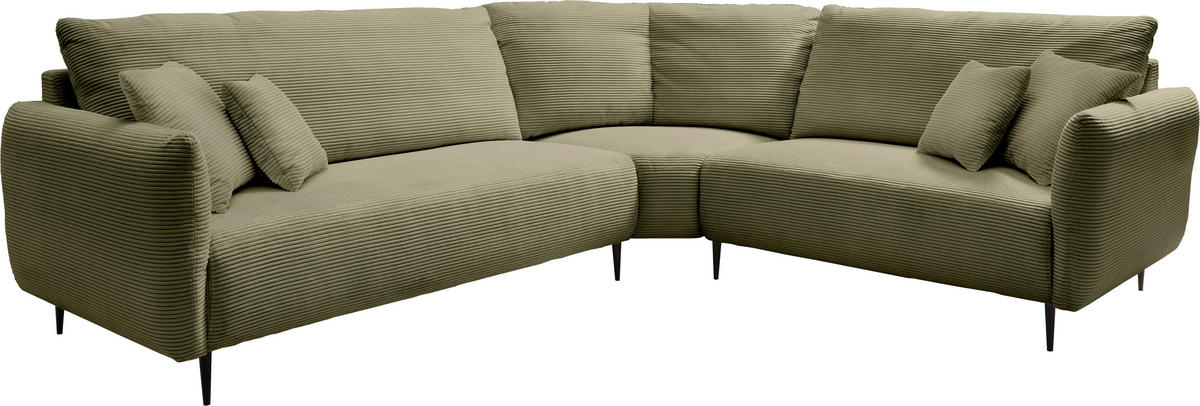 ECKSOFA Olivgrün Cord  - Schwarz/Olivgrün, Design, Textil/Metall (294/256cm) - Livetastic