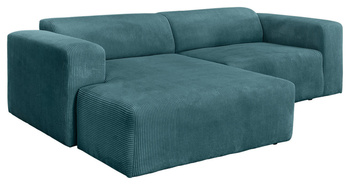 ECKSOFA BASMA in Cord Petrol  175/298 cm  - Petrol/Schwarz, Design, Kunststoff/Textil (175/298cm) - P & B