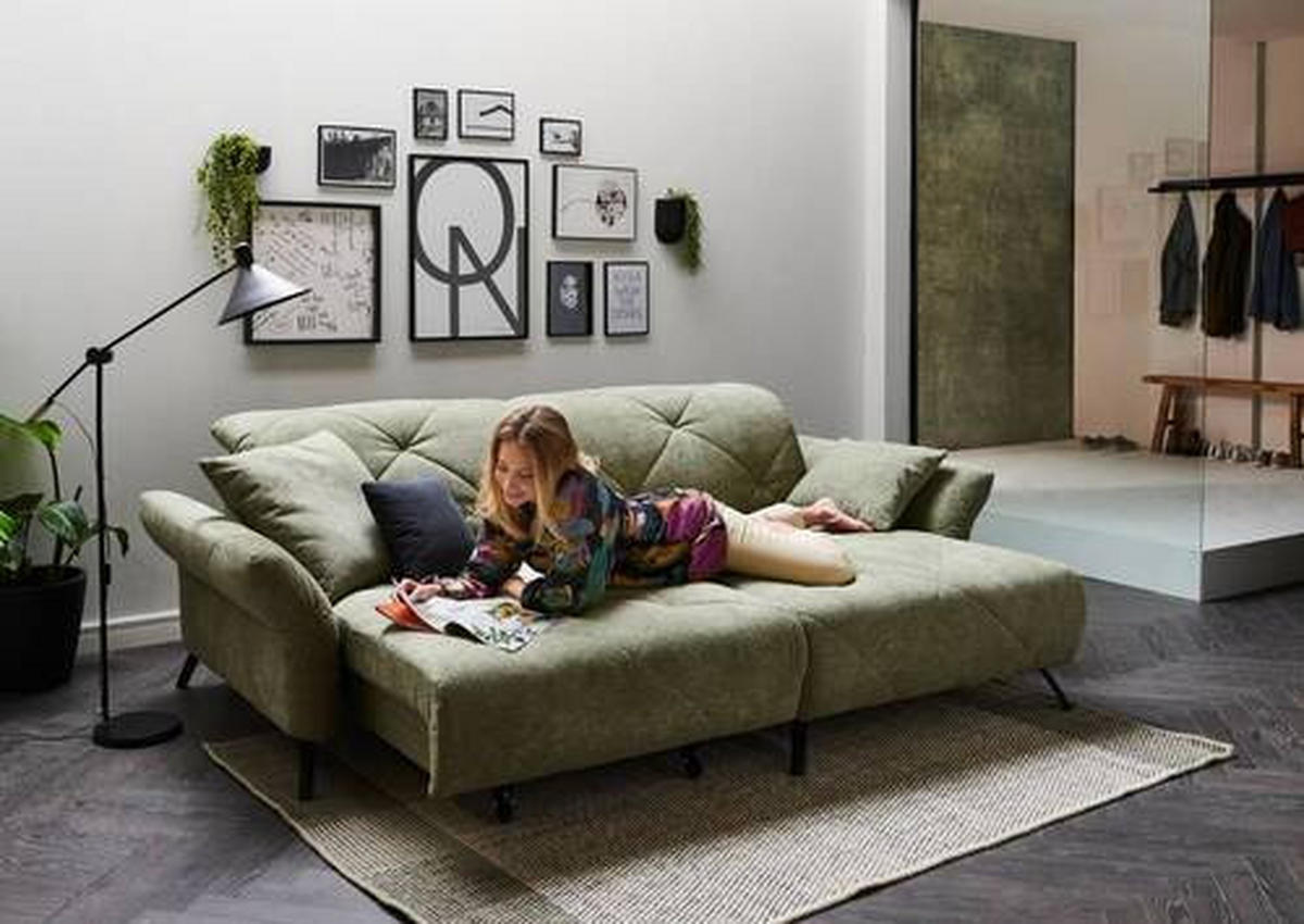 ECKSOFA in Webstoff Grün  - Schwarz/Grün, Design, Textil/Metall (173/244cm) - Moderano