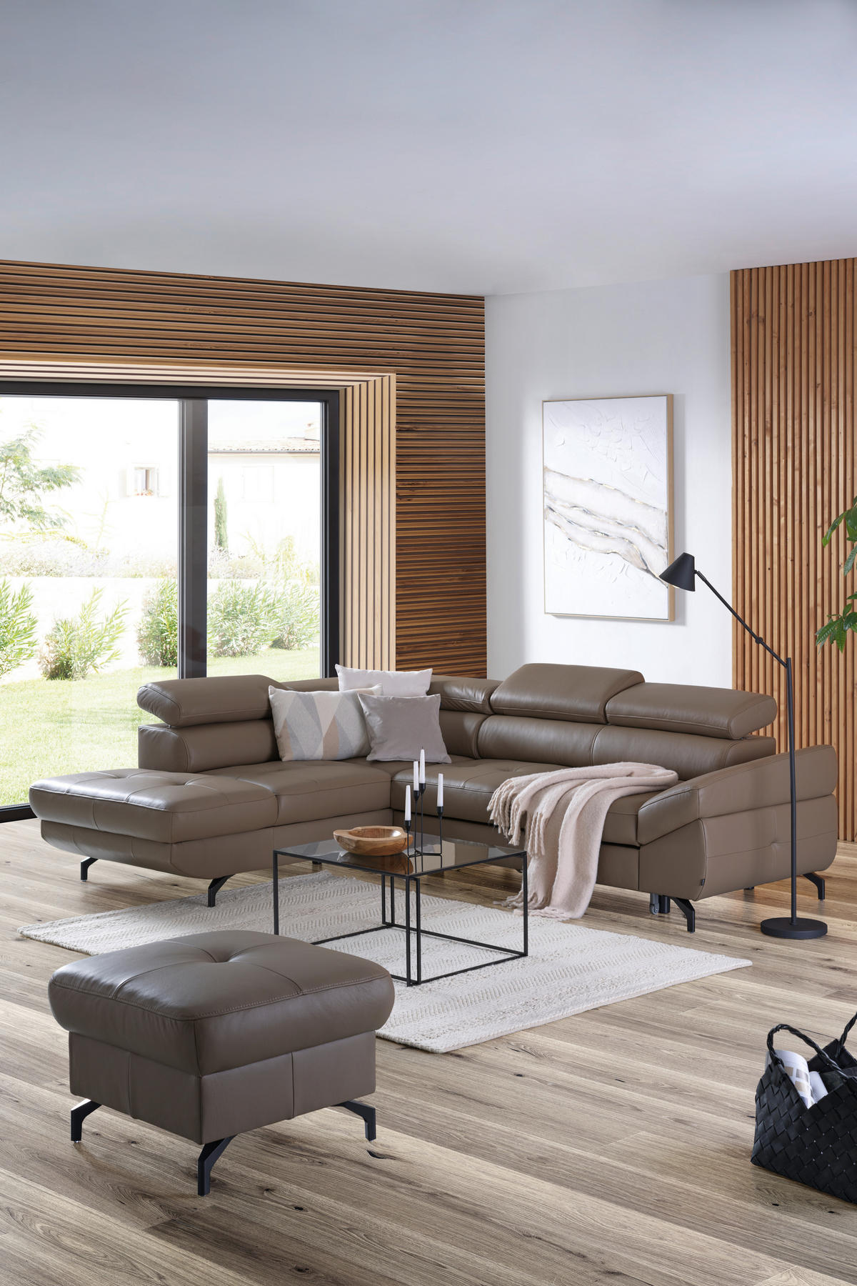 ECKSOFA in Echtleder Haselnussfarben  - Schwarz/Haselnussfarben, Design, Leder/Metall (220/270cm) - Novel
