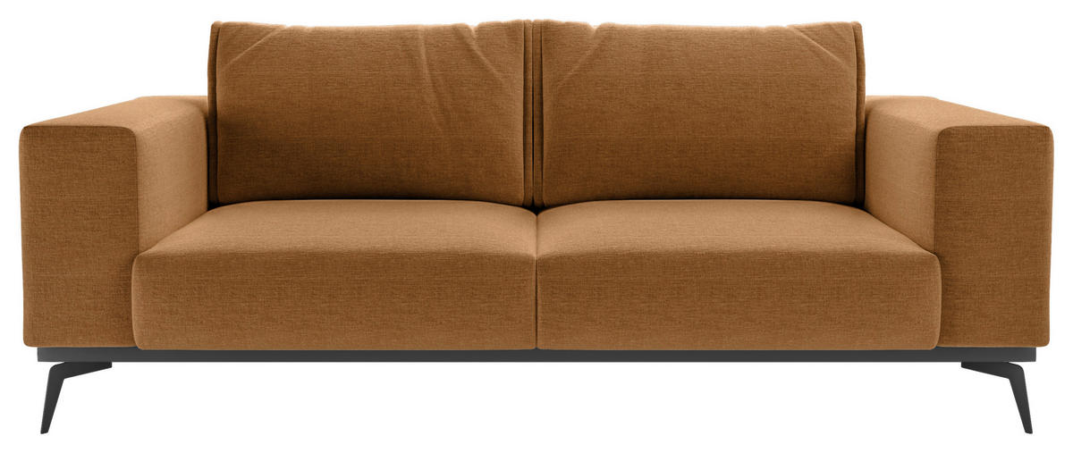 2-SITZER-SOFA in beflockt Orange  - Schwarz/Orange, Design, Holz/Textil (250/87/95cm) - MID.YOU