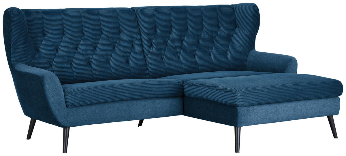 ECKSOFA in Cord Blau  - Blau/Schwarz, Design, Holz/Textil (237/165cm) - Stylife
