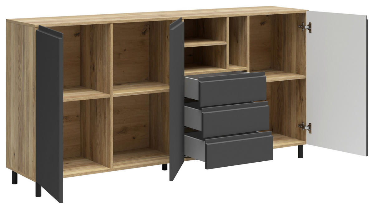 SIDEBOARD Graphitfarben, Eichefarben  180/90/39,9 cm  - Eichefarben/Schwarz, MODERN, Holzwerkstoff/Metall (180/90/39,9cm) - Carryhome