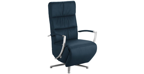 RELAXSESSEL in Leder Dunkelblau - Chromfarben/Dunkelblau, Design, Leder/Metall (64/112/80cm) - Cantus